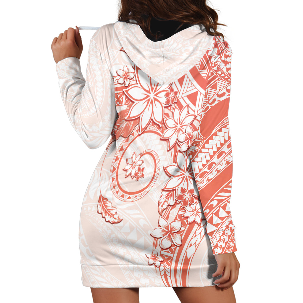Polynesian Pattern With Plumeria Flowers Hoodie Dress Orange Peach LT05 - Polynesian Pride