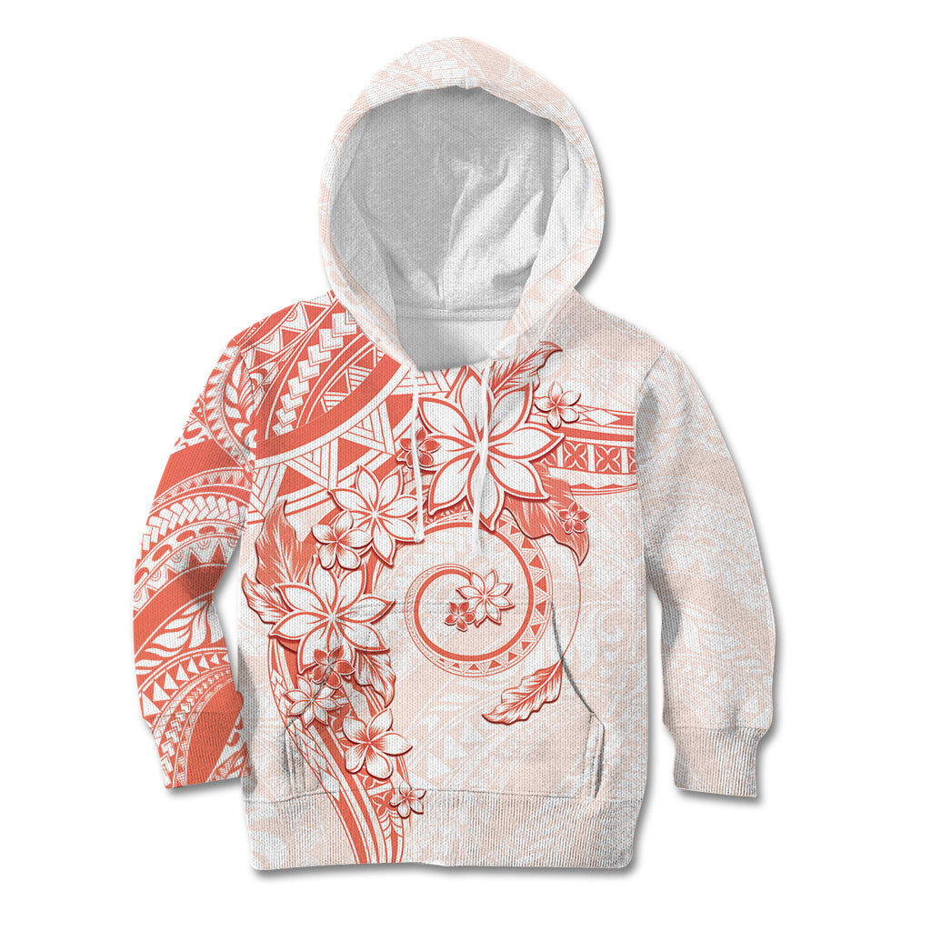 Polynesian Pattern With Plumeria Flowers Kid Hoodie Orange Peach