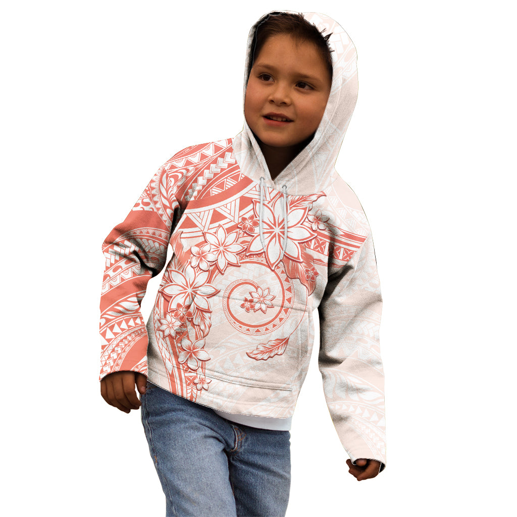 Polynesian Pattern With Plumeria Flowers Kid Hoodie Orange Peach