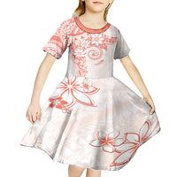 Polynesian Pattern With Plumeria Flowers Kid Short Sleeve Dress Orange Peach LT05 - Polynesian Pride