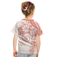 Polynesian Pattern With Plumeria Flowers Kid T Shirt Orange Peach