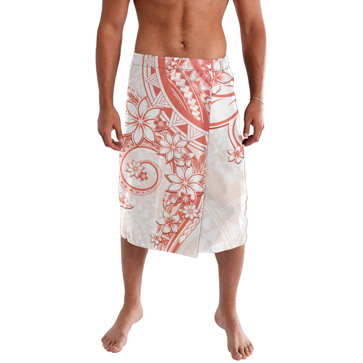 Polynesian Pattern With Plumeria Flowers Lavalava Orange Peach LT05 Peach - Polynesian Pride