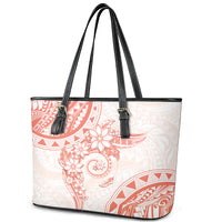 Polynesian Pattern With Plumeria Flowers Leather Tote Bag Orange Peach LT05 - Polynesian Pride