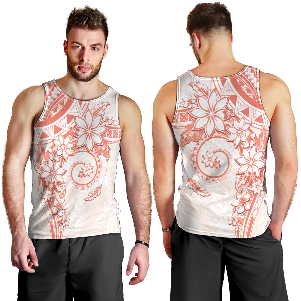 Polynesian Pattern With Plumeria Flowers Men Tank Top Orange Peach LT05 - Polynesian Pride