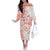 Polynesian Pattern With Plumeria Flowers Off The Shoulder Long Sleeve Dress Orange Peach