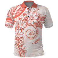 Polynesian Pattern With Plumeria Flowers Polo Shirt Orange Peach