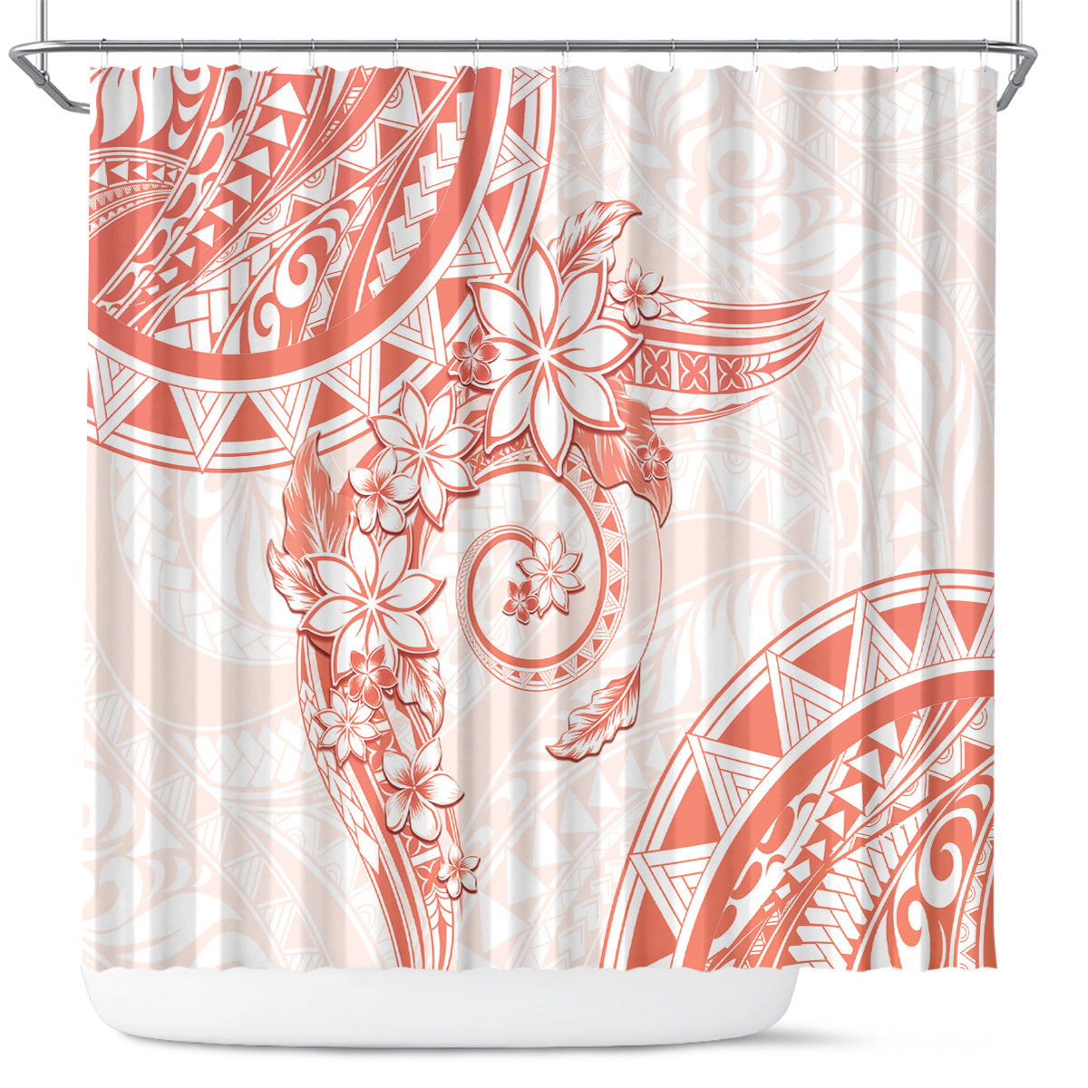 Polynesian Pattern With Plumeria Flowers Shower Curtain Orange Peach