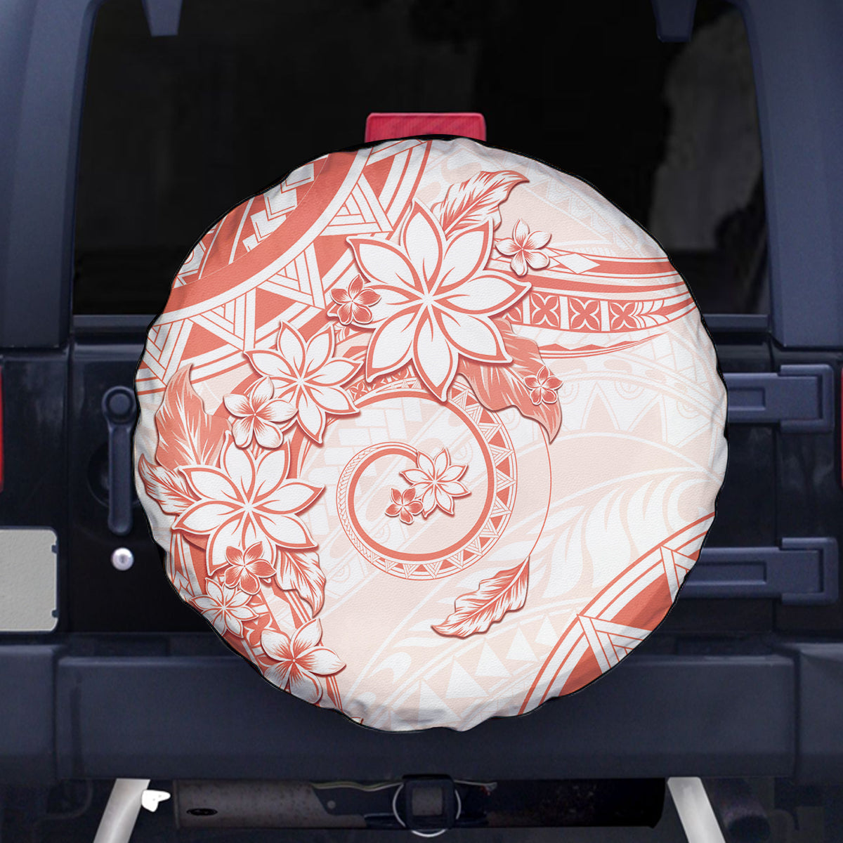 Polynesian Pattern With Plumeria Flowers Spare Tire Cover Orange Peach LT05 - Polynesian Pride