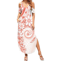 Polynesian Pattern With Plumeria Flowers Summer Maxi Dress Orange Peach LT05 Women Peach - Polynesian Pride