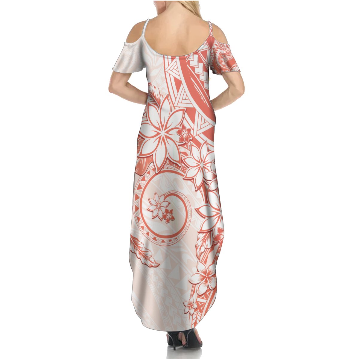 Polynesian Pattern With Plumeria Flowers Summer Maxi Dress Orange Peach LT05 - Polynesian Pride