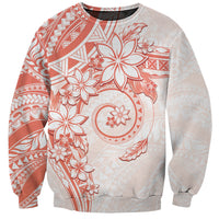 Polynesian Pattern With Plumeria Flowers Sweatshirt Orange Peach LT05 Unisex Peach - Polynesian Pride