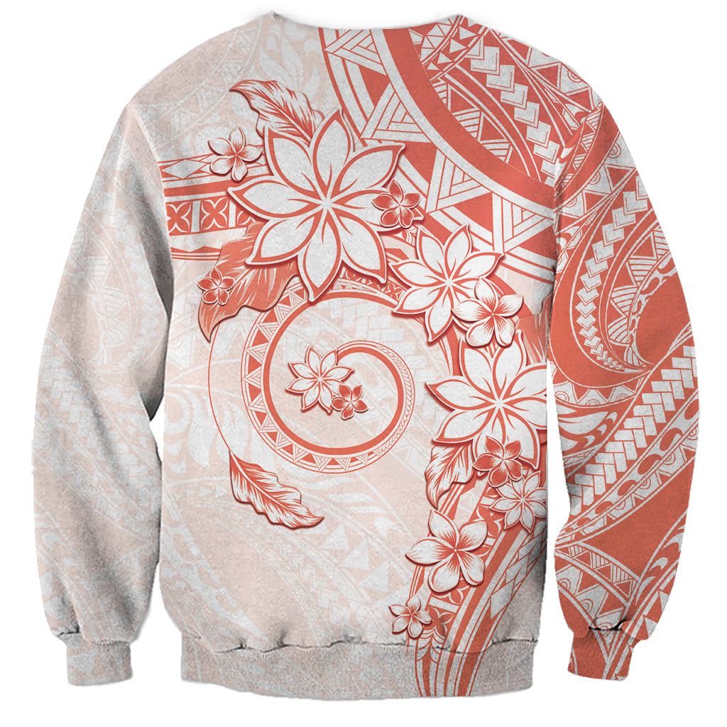 Polynesian Pattern With Plumeria Flowers Sweatshirt Orange Peach LT05 - Polynesian Pride