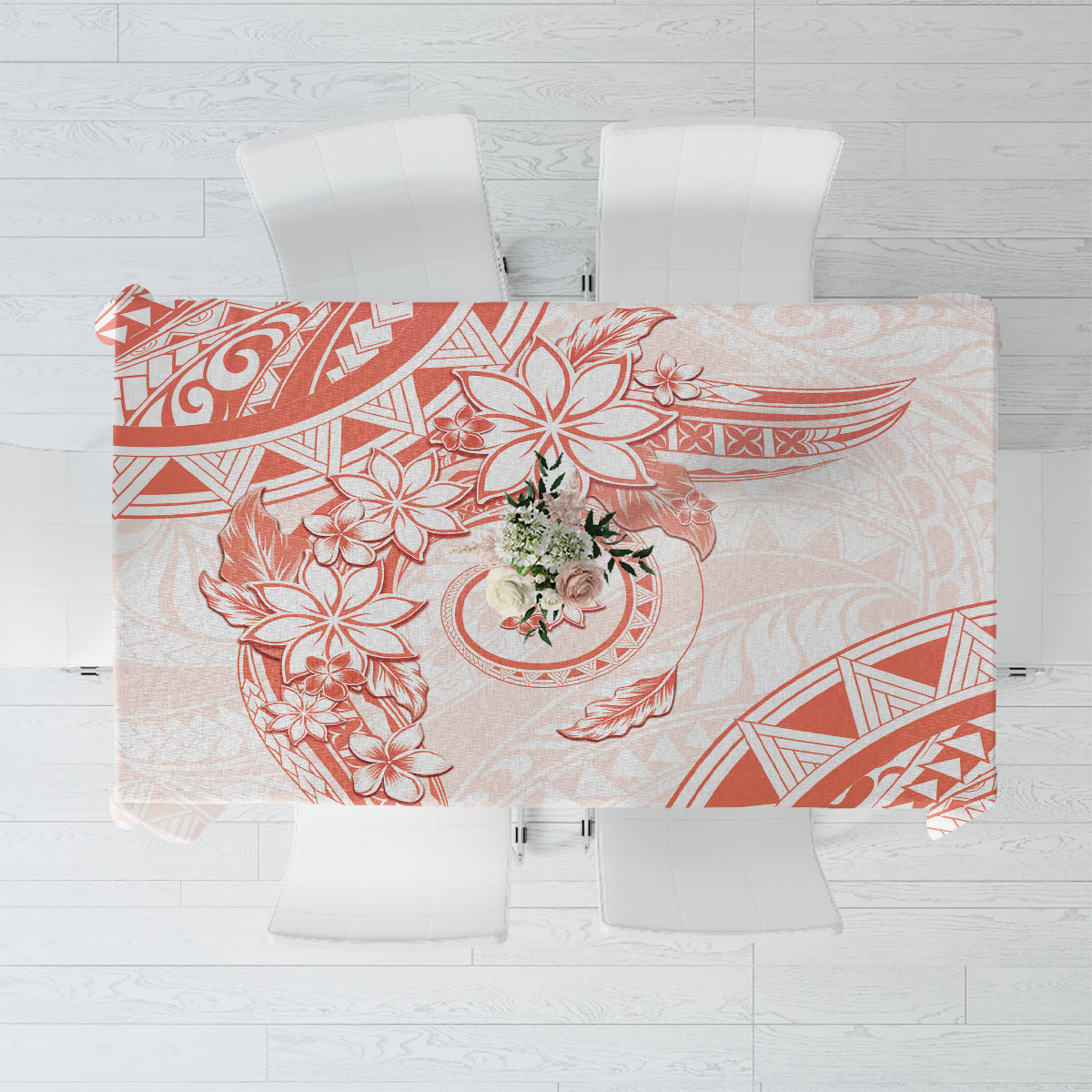 Polynesian Pattern With Plumeria Flowers Tablecloth Orange Peach LT05 Peach - Polynesian Pride