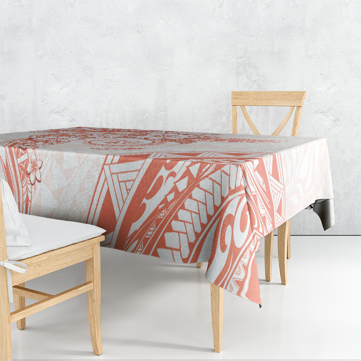 Polynesian Pattern With Plumeria Flowers Tablecloth Orange Peach LT05 - Polynesian Pride