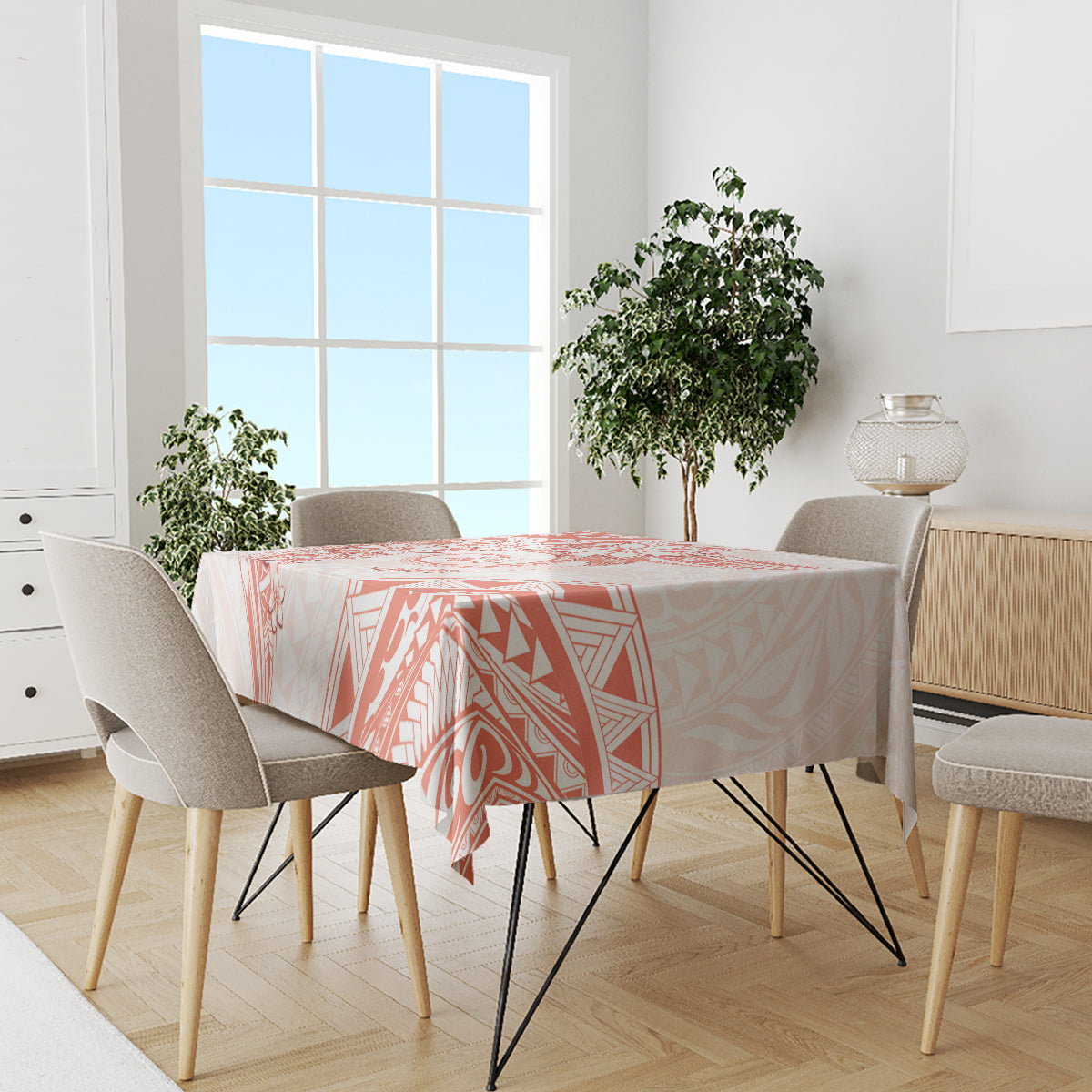 Polynesian Pattern With Plumeria Flowers Tablecloth Orange Peach LT05 - Polynesian Pride