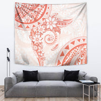 Polynesian Pattern With Plumeria Flowers Tapestry Orange Peach LT05 Peach - Polynesian Pride