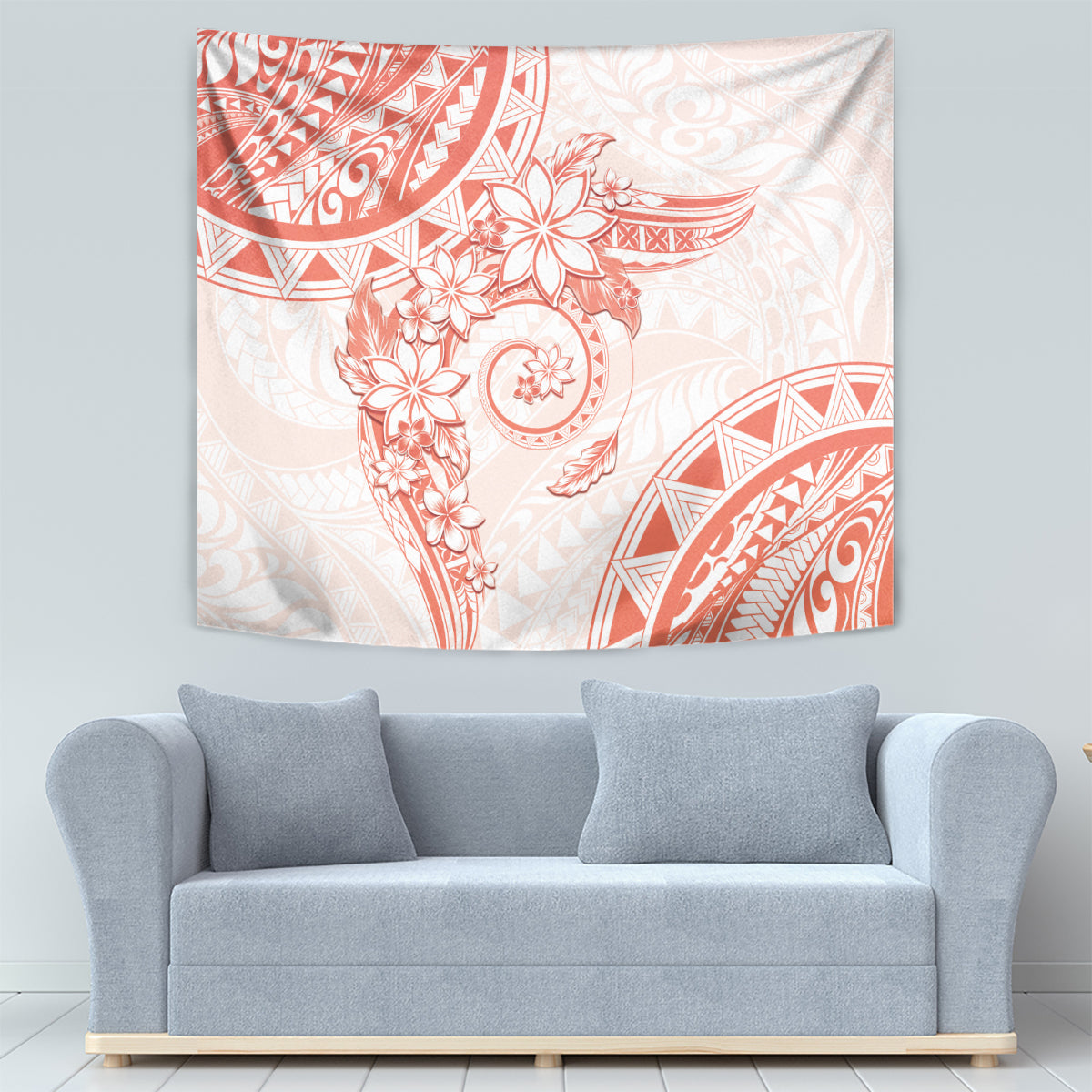 Polynesian Pattern With Plumeria Flowers Tapestry Orange Peach LT05 - Polynesian Pride