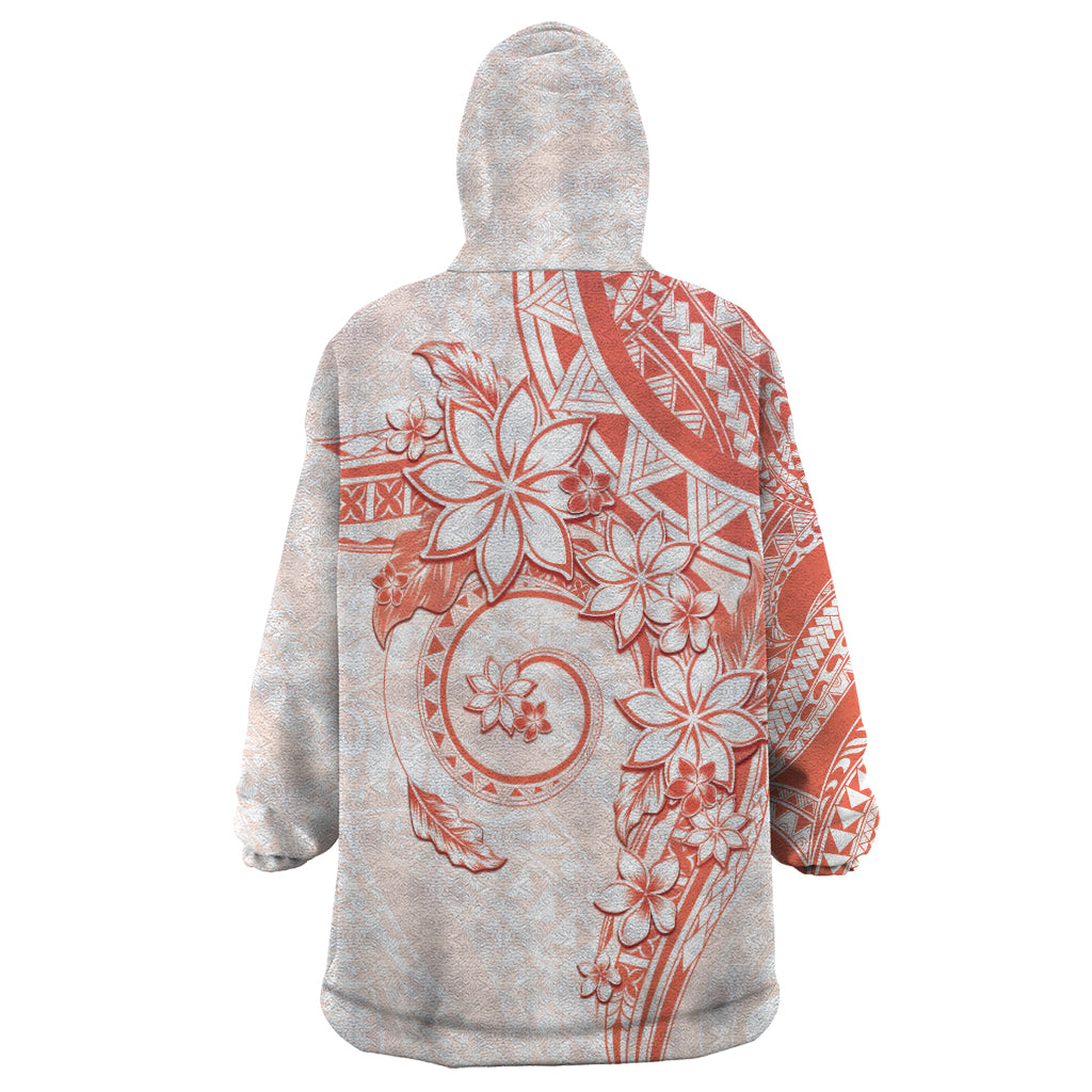 Polynesian Pattern With Plumeria Flowers Wearable Blanket Hoodie Orange Peach LT05 - Polynesian Pride