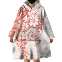 Polynesian Pattern With Plumeria Flowers Wearable Blanket Hoodie Orange Peach LT05 - Polynesian Pride
