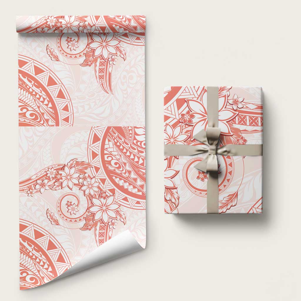 Polynesian Pattern With Plumeria Flowers Wrapping Paper Orange Peach LT05 58" × 23" Peach - Polynesian Pride