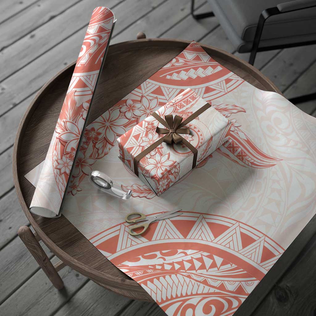Polynesian Pattern With Plumeria Flowers Wrapping Paper Orange Peach LT05 - Polynesian Pride