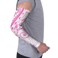 Polynesian Pattern With Plumeria Flowers Arm Sleeves Pink - Polynesian Pride