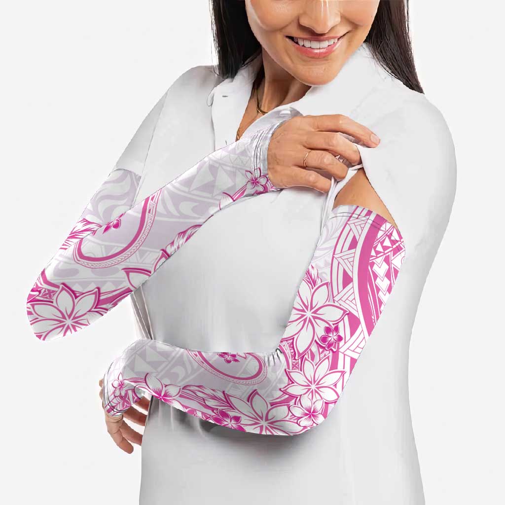 Polynesian Pattern With Plumeria Flowers Arm Sleeves Pink - Polynesian Pride