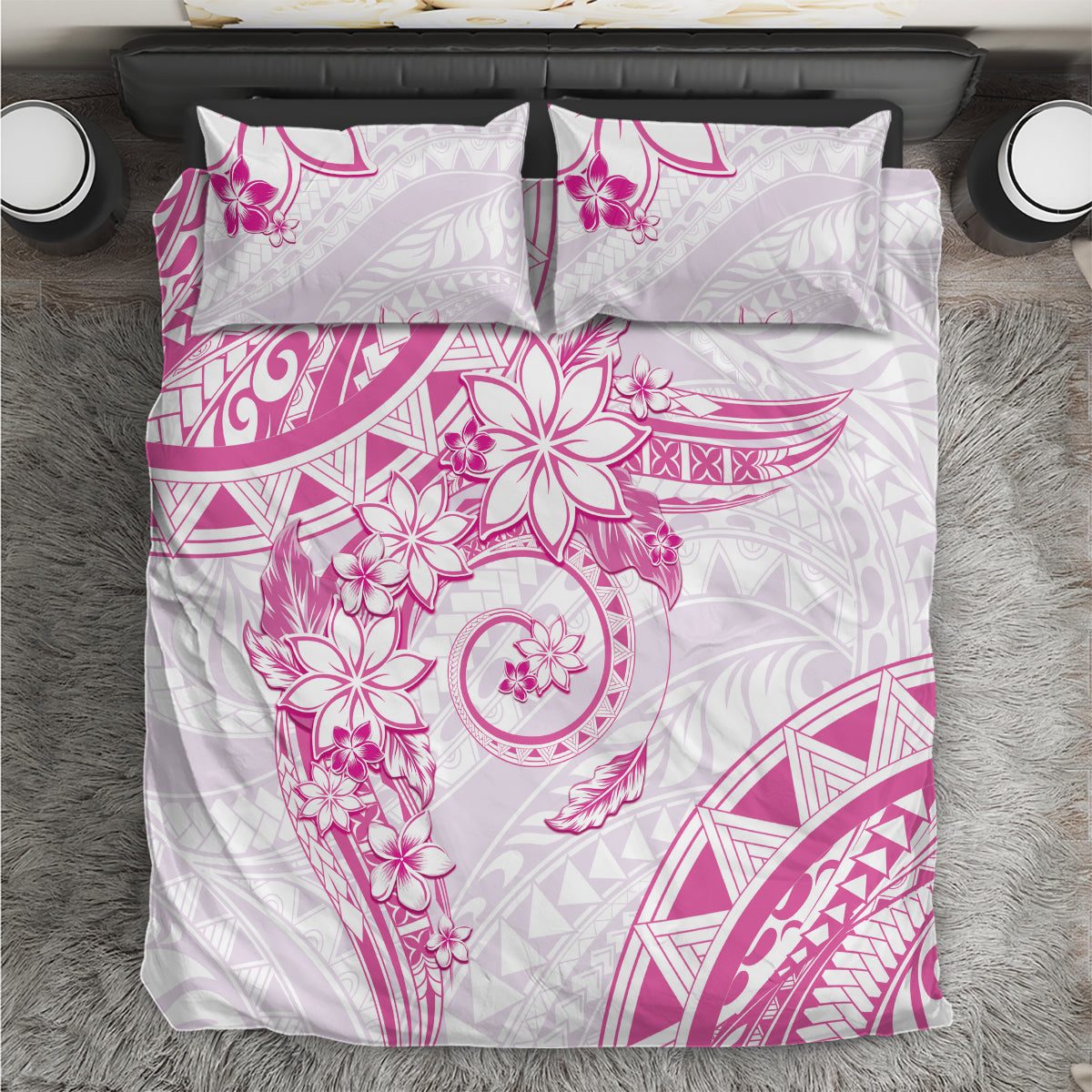 Polynesian Pattern With Plumeria Flowers Bedding Set Pink LT05 Pink - Polynesian Pride