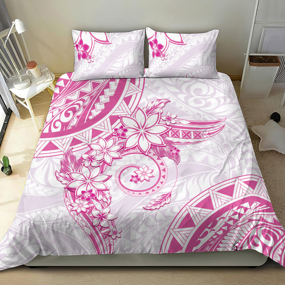 Polynesian Pattern With Plumeria Flowers Bedding Set Pink LT05 - Polynesian Pride