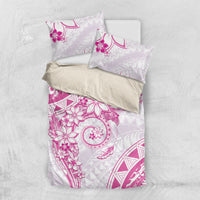 Polynesian Pattern With Plumeria Flowers Bedding Set Pink LT05 US Twin 172cm x 218cm Pink - Polynesian Pride