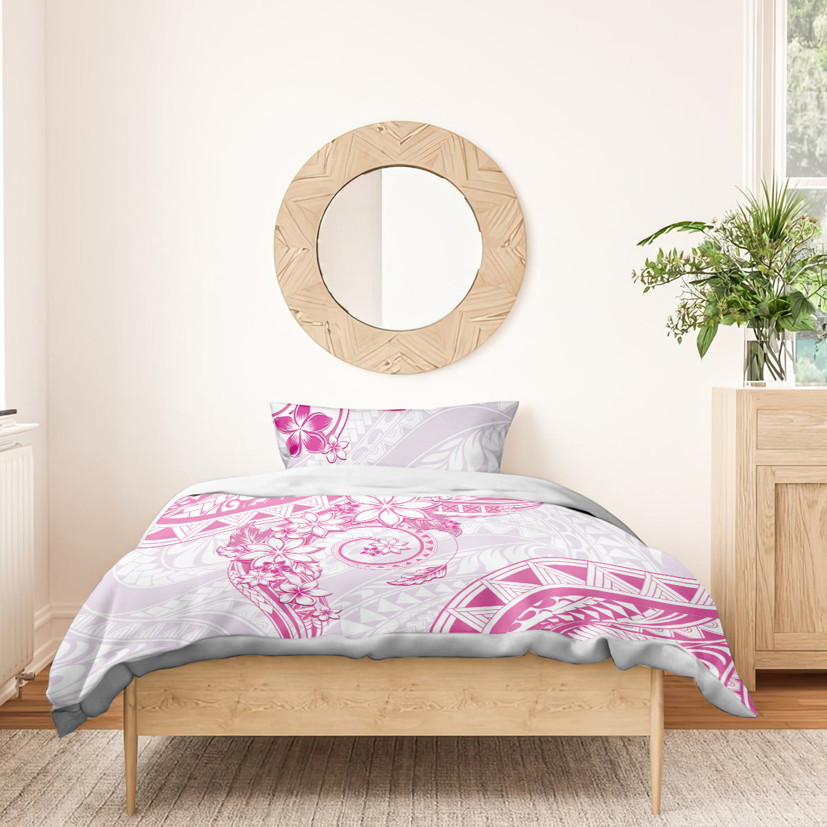 Polynesian Pattern With Plumeria Flowers Bedding Set Pink LT05 - Polynesian Pride