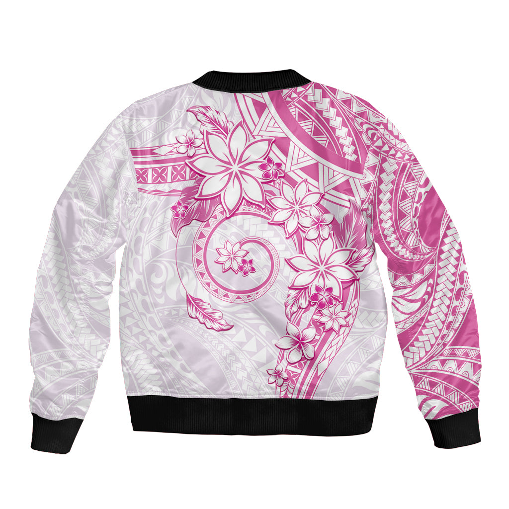 Polynesian Pattern With Plumeria Flowers Bomber Jacket Pink LT05 - Polynesian Pride