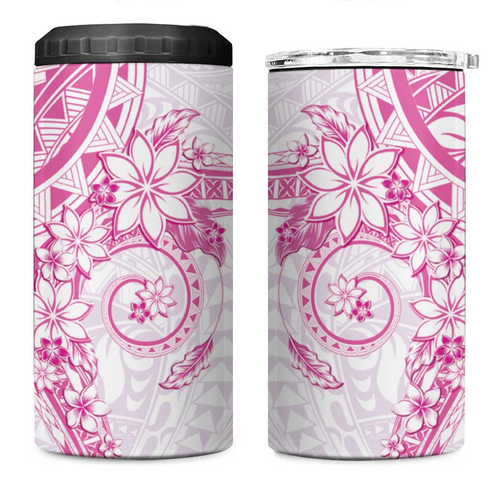 Pink Polynesian Pattern With Plumeria Flowers 4 in 1 Can Cooler Tumbler