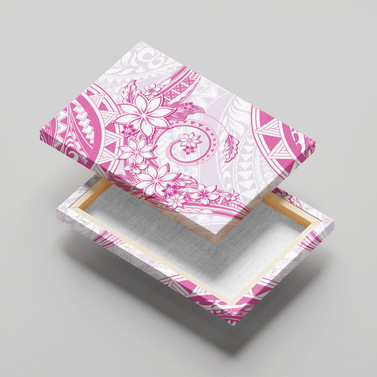 Polynesian Pattern With Plumeria Flowers Canvas Wall Art Pink LT05 - Polynesian Pride