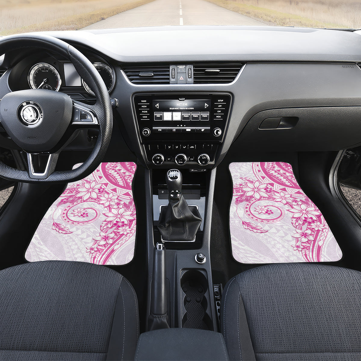 Polynesian Pattern With Plumeria Flowers Car Mats Pink LT05 Set 2pcs - Front Pink - Polynesian Pride