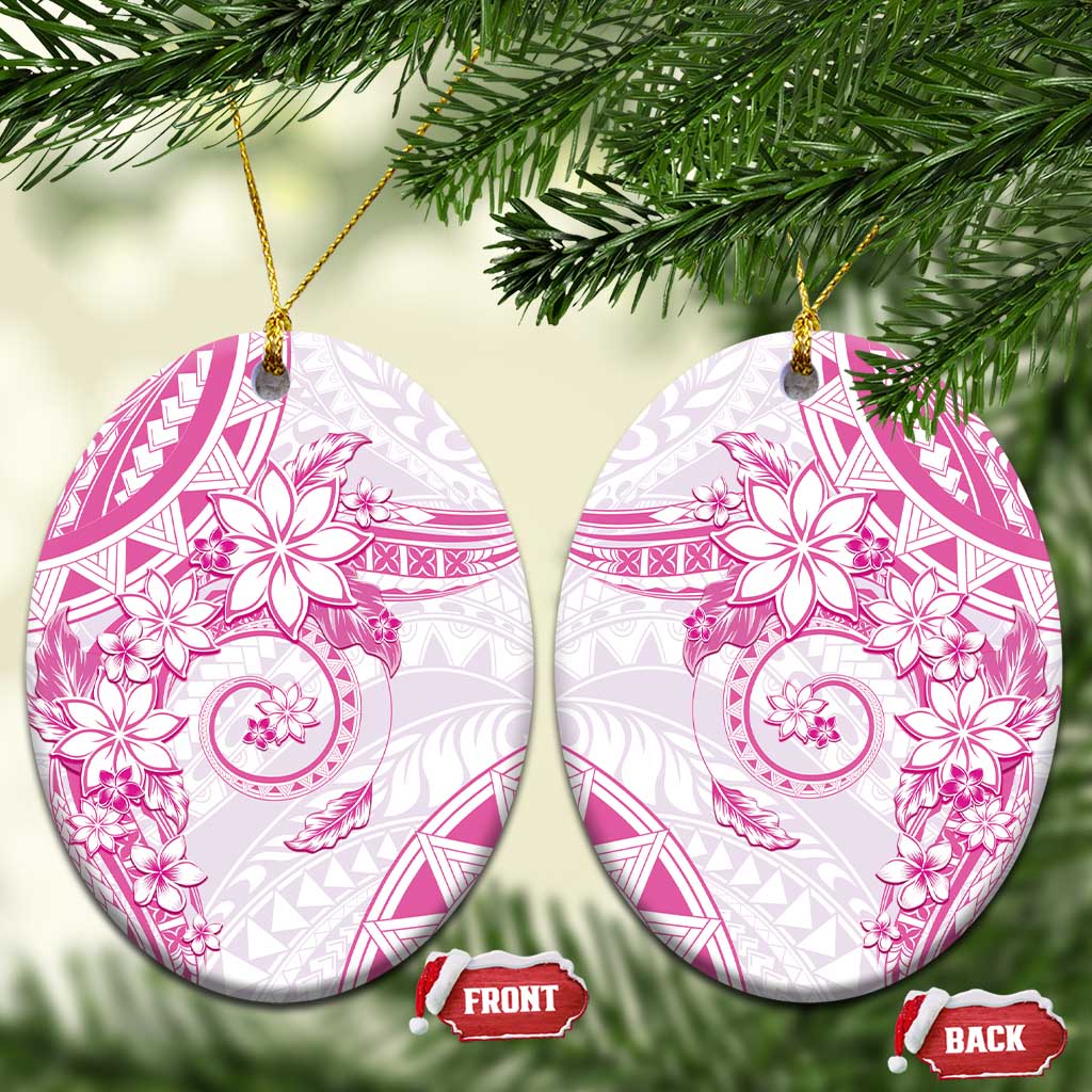 Polynesian Pattern With Plumeria Flowers Ceramic Ornament Pink LT05 Oval Pink - Polynesian Pride