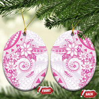 Polynesian Pattern With Plumeria Flowers Ceramic Ornament Pink LT05 Oval Pink - Polynesian Pride