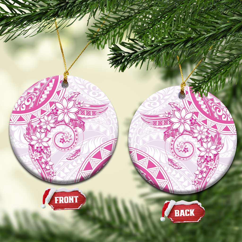 Polynesian Pattern With Plumeria Flowers Ceramic Ornament Pink