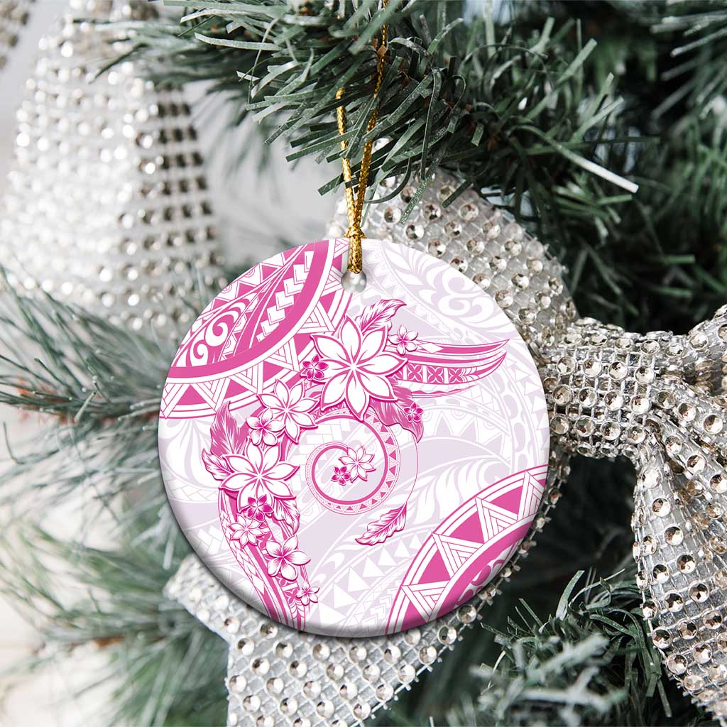 Polynesian Pattern With Plumeria Flowers Ceramic Ornament Pink LT05 - Polynesian Pride