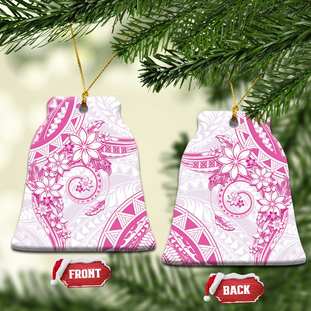 Polynesian Pattern With Plumeria Flowers Ceramic Ornament Pink LT05 Bell Flake Pink - Polynesian Pride