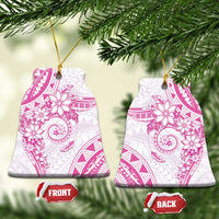 Polynesian Pattern With Plumeria Flowers Ceramic Ornament Pink LT05 Bell Flake Pink - Polynesian Pride