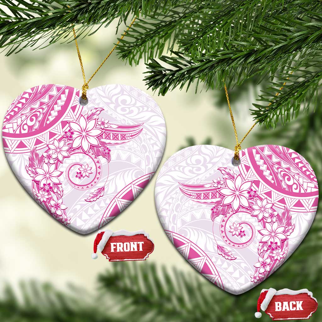 Polynesian Pattern With Plumeria Flowers Ceramic Ornament Pink LT05 Heart Pink - Polynesian Pride