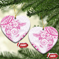 Polynesian Pattern With Plumeria Flowers Ceramic Ornament Pink LT05 Heart Pink - Polynesian Pride
