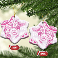 Polynesian Pattern With Plumeria Flowers Ceramic Ornament Pink LT05 Snow Flake Pink - Polynesian Pride