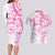 Polynesian Pattern With Plumeria Flowers Couples Matching Long Sleeve Bodycon Dress and Hawaiian Shirt Pink