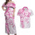 Polynesian Pattern With Plumeria Flowers Couples Matching Off Shoulder Maxi Dress and Hawaiian Shirt Pink