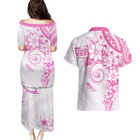 Polynesian Pattern With Plumeria Flowers Couples Matching Puletasi and Hawaiian Shirt Pink LT05 - Polynesian Pride