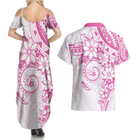 Polynesian Pattern With Plumeria Flowers Couples Matching Summer Maxi Dress and Hawaiian Shirt Pink LT05 - Polynesian Pride