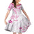 Polynesian Pattern With Plumeria Flowers Family Matching Long Sleeve Bodycon Dress and Hawaiian Shirt Pink