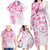 Polynesian Pattern With Plumeria Flowers Family Matching Long Sleeve Bodycon Dress and Hawaiian Shirt Pink